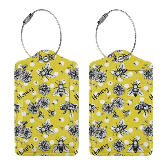 Rocae Honeybee for Leather Luggage Baggage Tags ID Label Privacy Cover ID Label with Stainless Steel Loop and Address Card