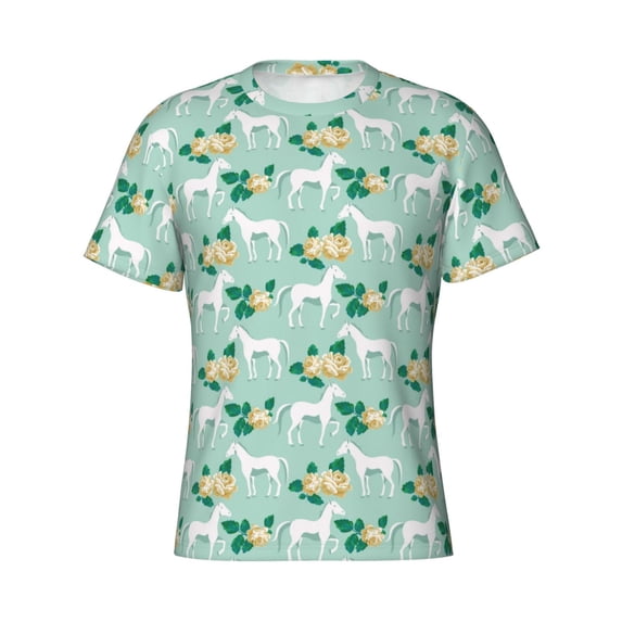 Rocae Horse And Flower for Men's Moisture-Wicking Crew Tee - T-Shirt for Sports, Outdoor Activities, and Casual WearX-Large