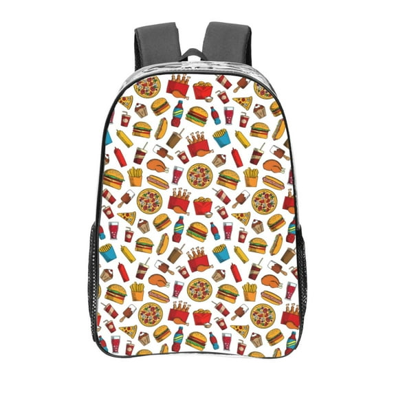 Rocae Hot Dog Pizza for 16inch Clear Backpack Transparent School Backpack for Women Men, Capacity Clear Bag for College, Travel