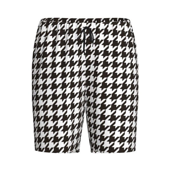 Rocae Houndstooth Black And White for Men's Soft Sleep Pajama Shorts, Waistband and Pockets