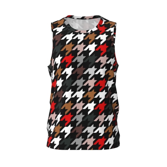 Rocae Houndstooth Green Red for Men's Basketball Jersey Lightweight and Breathable Athletic Tank Top,Quick-Drying Sports Jersey Small
