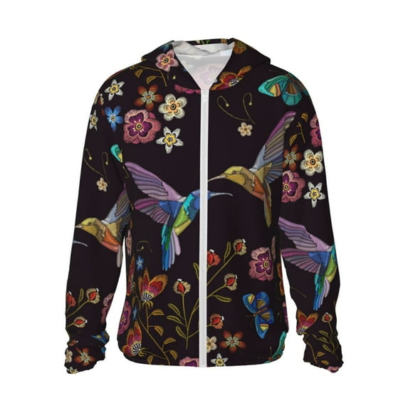 Rocae Humming Bird Print Breathable Sun Protection Hoodie Quick-Dry Lightweight Long Sleeve Hoodie Unisex Running Sports Shirt Large