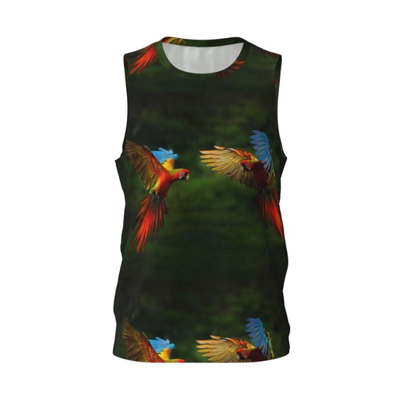 Rocae Hybrid Parrot in the Forest for Men's Basketball Jersey Lightweight and Breathable Athletic Tank Top,Quick-Drying Sports Jersey XX-Large