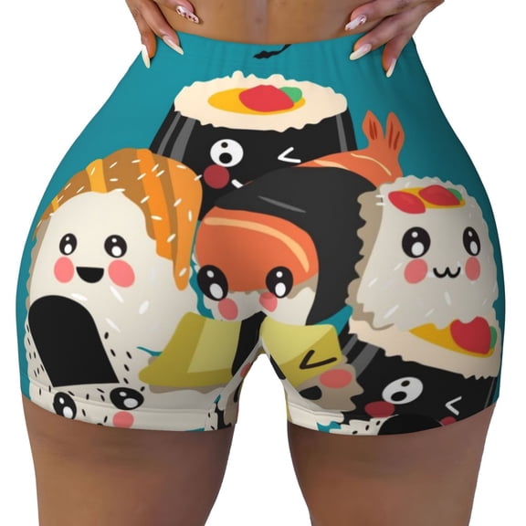 Rocae I Love Sushi for Women's Quick-Dry Running Shorts,Ladies Active Athletic Apparel Yoga Workout Gym Running Volleyball Spandex Shorts Small