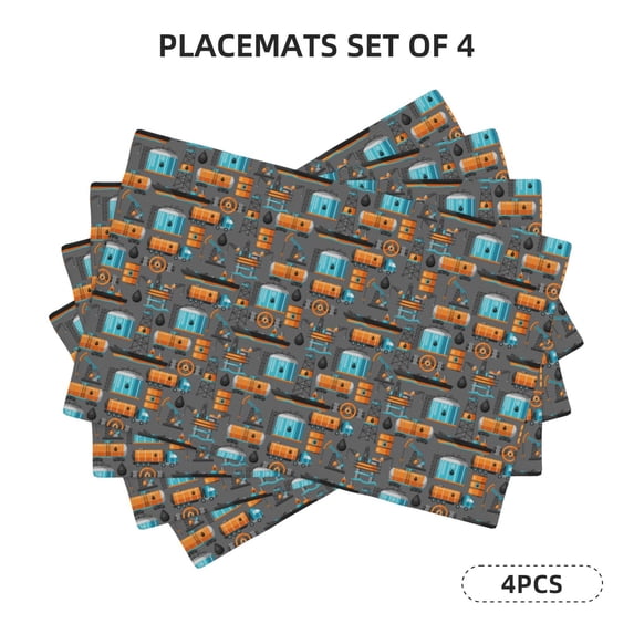 Rocae Industrial Transportation Printed Heat Resistant Place Mats,Classic Hemstitch Cloth Fabric Placemats Imitation Linen Place Mat Table Mats 18x12 inch