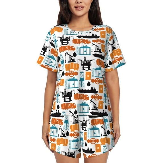 Rocae Industrial Transportations for Two Piece Sleepwear Pajamas Sets for Women Soft Short-Sleeved Pjs with Lounge Shorts 3X-Large