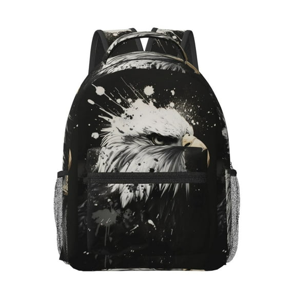 Rocae Ink Style Bald Eagle for Comfortable Student Backpack - Lightweight ,Durable School Bag Ideal for Middle School, High School, and College