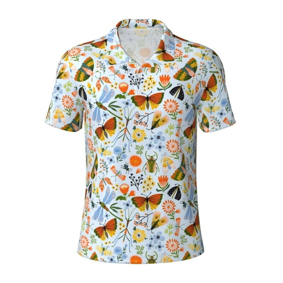 Rocae Insects and Flowers for Men's Short Sleeve Polo Shirt, Quick Drying Performance Moisture Wicking Sports Men's Golf Shirt Small
