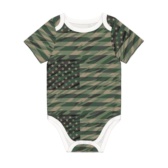 Rocae Jungle Green Camo USA Flag for Baby Climbing Clothes Soft Baby Romper for Active Infants Comfortable and Breathable Crawling Jumpsuit Unisex Baby Outfit 3 Months