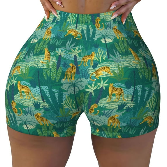 Rocae Jungle Leopard for Women's Quick-Dry Running Shorts,Ladies Active Athletic Apparel Yoga Workout Gym Running Volleyball Spandex Shorts Medium