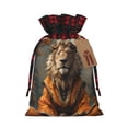 thumbnail image 1 of Rocae Jungle Meditating Lion Print Christmas Drawstring Linen Gift Bag with Drawstrings Treat Bag Goody Present Bags for Christmas Party Favor, 1 of 8