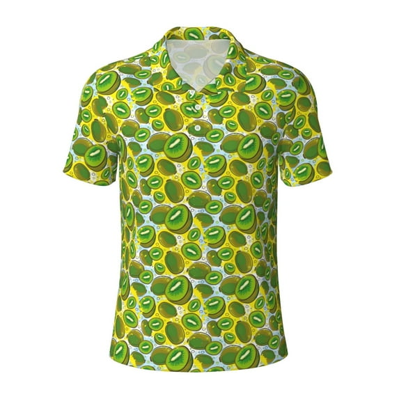 Rocae Kiwi Fruits Summer for Men's Short Sleeve Polo Shirt, Quick Drying Performance Moisture Wicking Sports Men's Golf Shirt Large