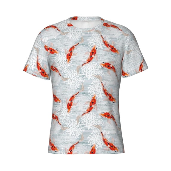 Rocae Koi Fish Corals,Spring Summer for Men's Moisture-Wicking Crew Tee - T-Shirt for Sports, Outdoor Activities, and Casual WearX-Large