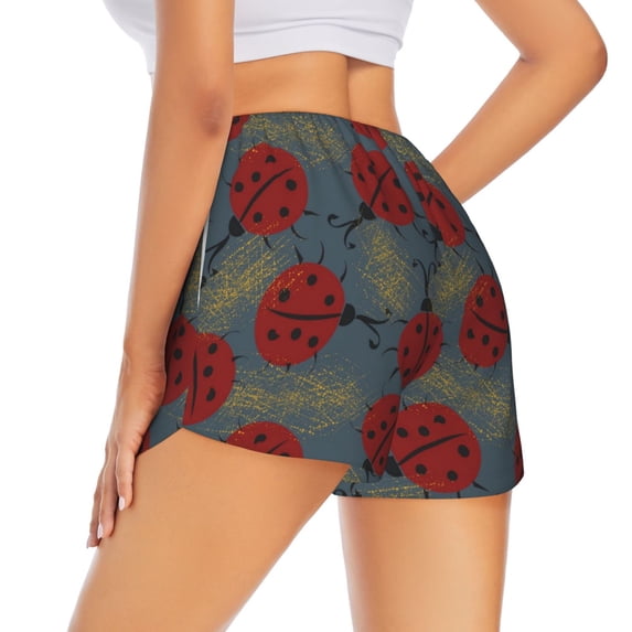Rocae Ladybug for Women's Athletic Shorts Quick Dry Workout Hiking Shorts With Pockets for Running, Yoga, Gym, Sports Small