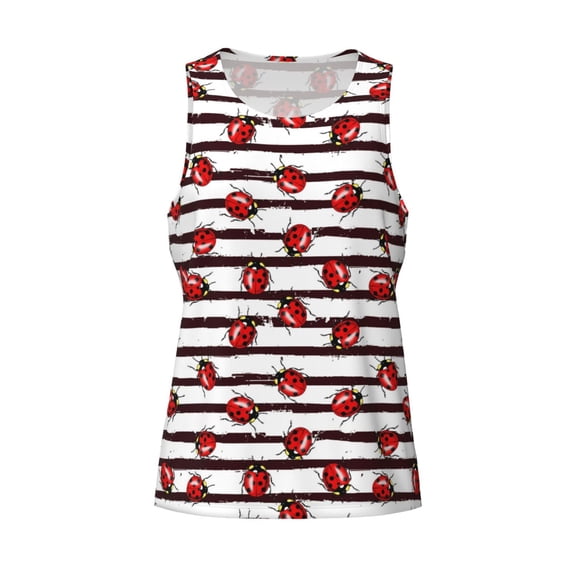 Rocae Ladybugs on Black and White Striped1 for Men's Workout Tank Top Men's Running Tank Top Dry Fit Athletic Workout Tank Tops4X-Large