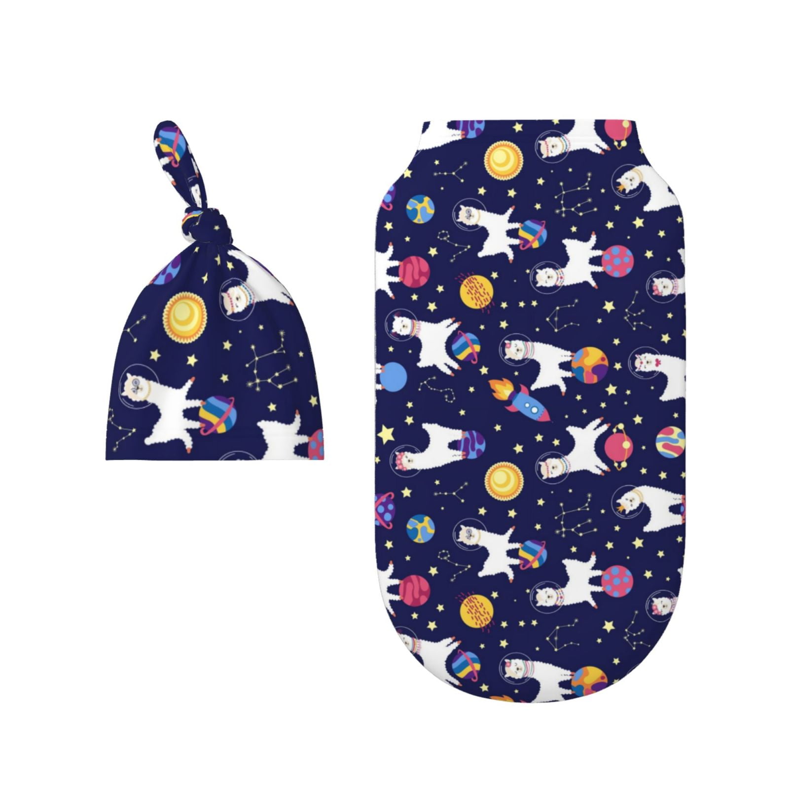 Rocae Lama in Space for Baby Swaddle Blanket with Hats Set for Baby