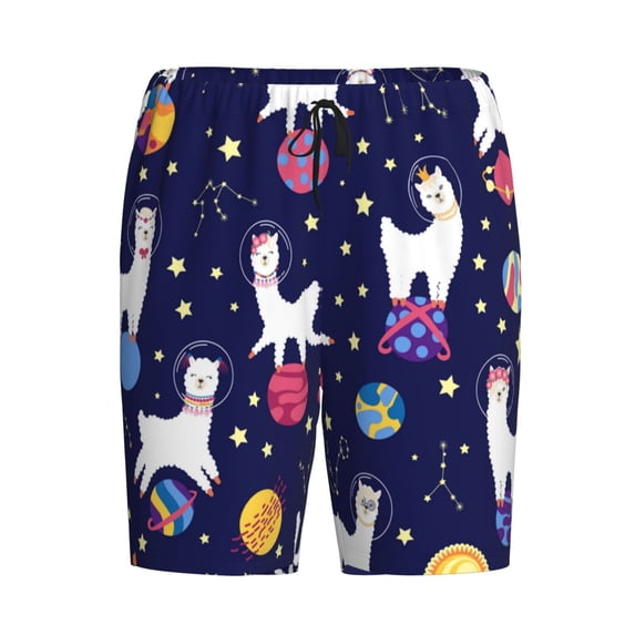 Rocae Lama in Space for Men's Soft Sleep Pajama Shorts, Waistband and Pockets