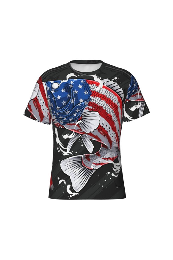 Largemouth Bass Fish in USA for Men's Moisture-Wicking Crew Tee - T-Shirt for Sports, Outdoor Activities, and Casual WearLarge