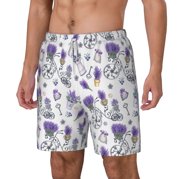 Rocae Lavender Bicycle for Men's Swim Trunks Quick Dry With Two Side Pockets and One Lined Patch PocketXX-Large