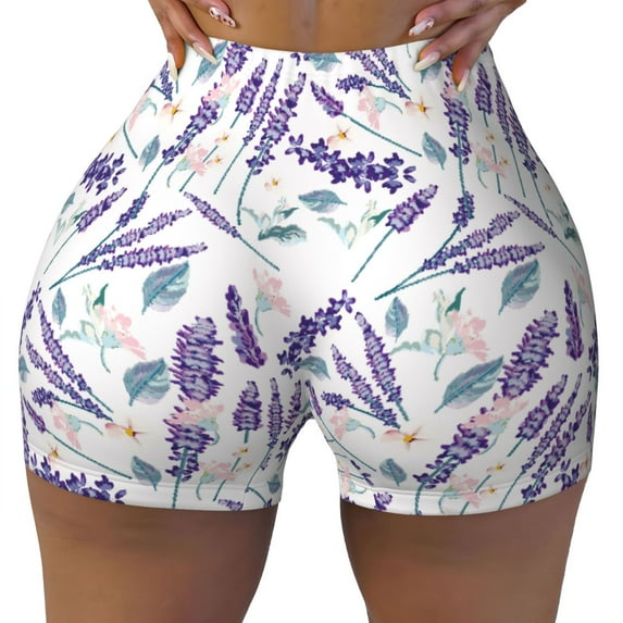 Rocae Lavender Flowers for Women's Quick-Dry Running Shorts,Ladies Active Athletic Apparel Yoga Workout Gym Running Volleyball Spandex Shorts XX-Large