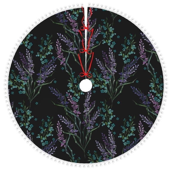 Rocae Lavender Flowers for Christmas Tree Skirt with Pom Pom Trim for Holiday Party for Holiday Home Decor Indoor Outdoor-48"