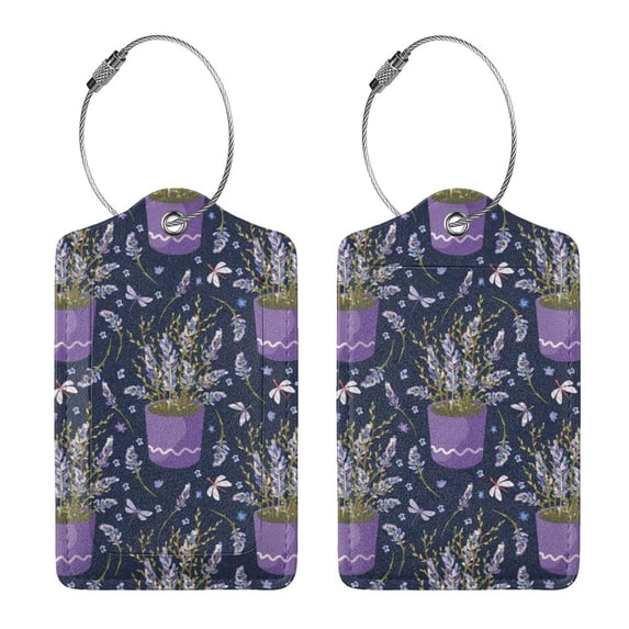 Rocae Lavender Flowers for Leather Luggage Baggage Tags ID Label Privacy Cover ID Label with Stainless Steel Loop and Address Card