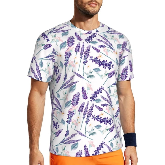 Rocae Lavender Flowers for Men's Mesh Quick-Dry Short Sleeve Workout T-Shirt,Mens Crew Neck Tee Lightweight Soft Classic T Shirts 5X-Large