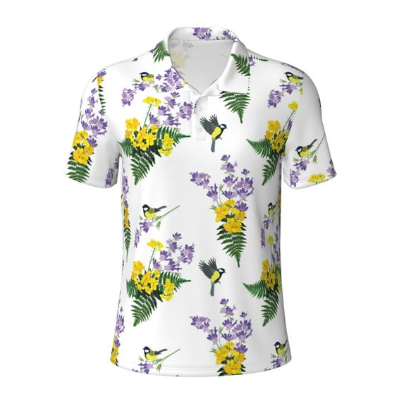 Rocae Lavender Flowers for Men's Short Sleeve Polo Shirt, Quick Drying Performance Moisture Wicking Sports Men's Golf Shirt Large