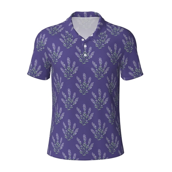 Rocae Lavender Flowers for Men's Short Sleeve Polo Shirt, Quick Drying Performance Moisture Wicking Sports Men's Golf Shirt X-Large