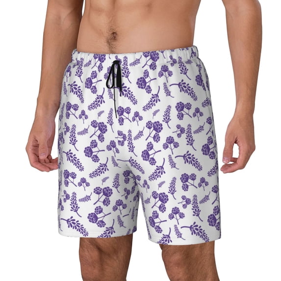 Rocae Lavender Flowers for Men's Swim Trunks Quick Dry With Two Side Pockets and One Lined Patch PocketLarge