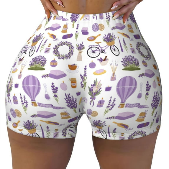 Rocae Lavender Flowers for Women's Quick-Dry Running Shorts,Ladies Active Athletic Apparel Yoga Workout Gym Running Volleyball Spandex Shorts Large