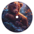 thumbnail image 1 of Rocae Lazy Stone Bear for Christmas Tree Skirt with Pom Pom Trim for Holiday Party for Holiday Home Decor Indoor Outdoor-36", 1 of 7