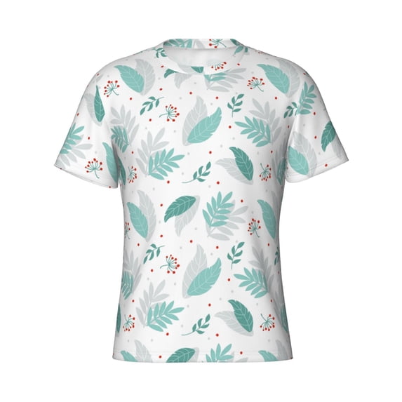 Rocae Leaf Print Green for Men's Moisture-Wicking Crew Tee - T-Shirt for Sports, Outdoor Activities, and Casual Wear3X-Large