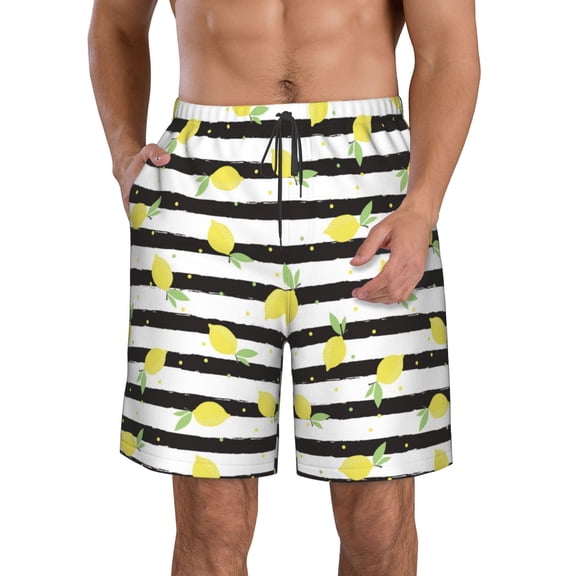 Rocae Lemon_1 for Men's Beach Shorts Casual Elastic Waist Drawstring Summer Beach Shorts,S-3XL-Small