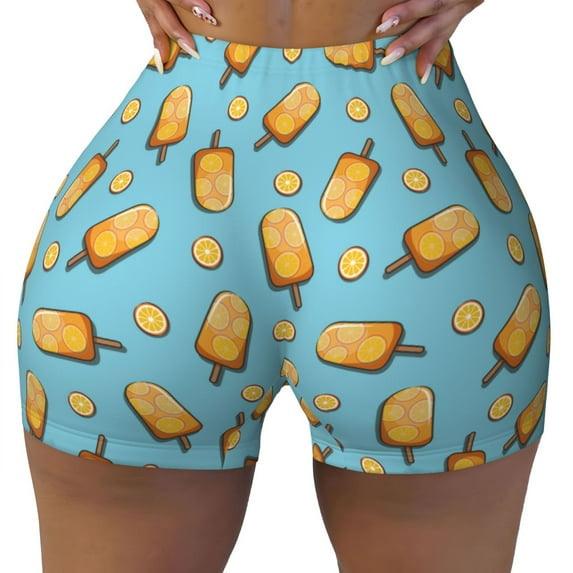 Rocae Lemon Ice Cream for Women's Quick-Dry Running Shorts,Ladies Active Athletic Apparel Yoga Workout Gym Running Volleyball Spandex Shorts