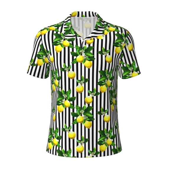 Rocae Lemons on Striped for Men's Short Sleeve Polo Shirt, Quick Drying Performance Moisture Wicking Sports Men's Golf Shirt Small