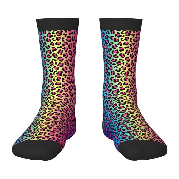 Rocae Leopard Neon Rainbow Gradient for Girls Boys Crew Socks,Children's Socks, Kids Socks, Toddler Socks: Daily Wear with Kids School Uniform