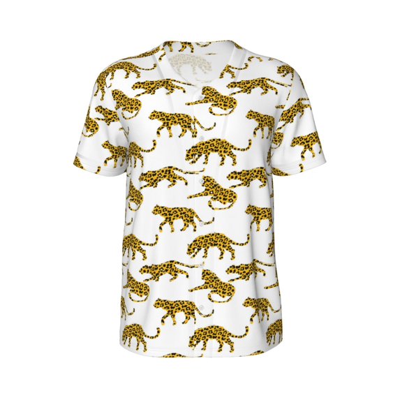 Rocae Leopard Print for Breathable Men's Baseball T-Shirt Fashionable Casual Baseball Jersey, Moisture-wicking Sportswear 4X-Large