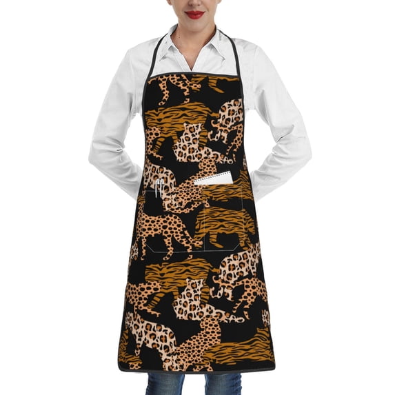 Rocae Leopard Print for Kitchen Aprons for Women Adjustable Cooking Kitchen Chef Apron for Men with Pockets