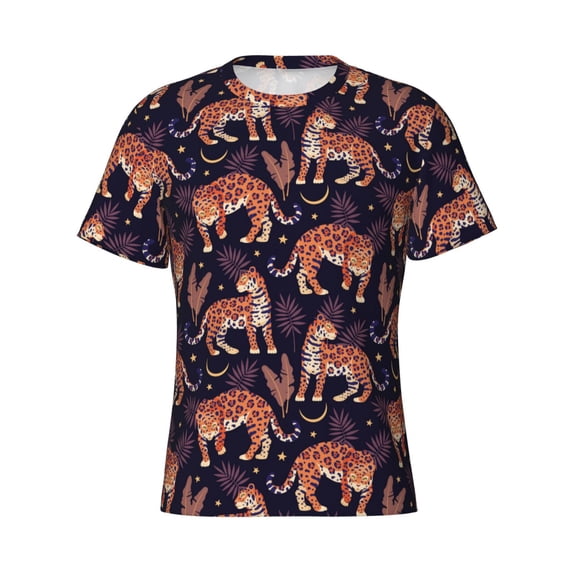 Rocae Leopard Print for Men's Moisture-Wicking Crew Tee - T-Shirt for Sports, Outdoor Activities, and Casual WearMedium