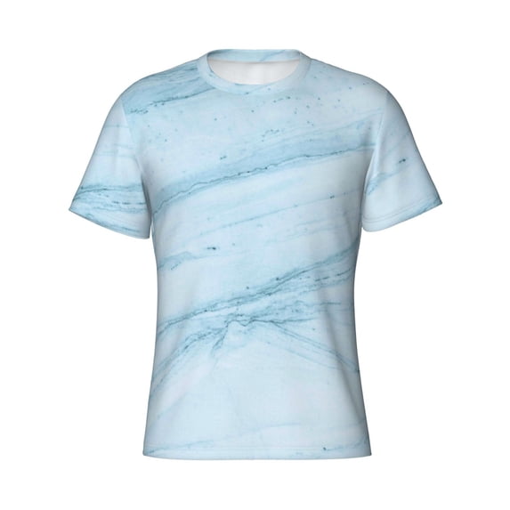 Rocae Light Blue Marble for Men's Moisture-Wicking Crew Tee - T-Shirt for Sports, Outdoor Activities, and Casual WearSmall