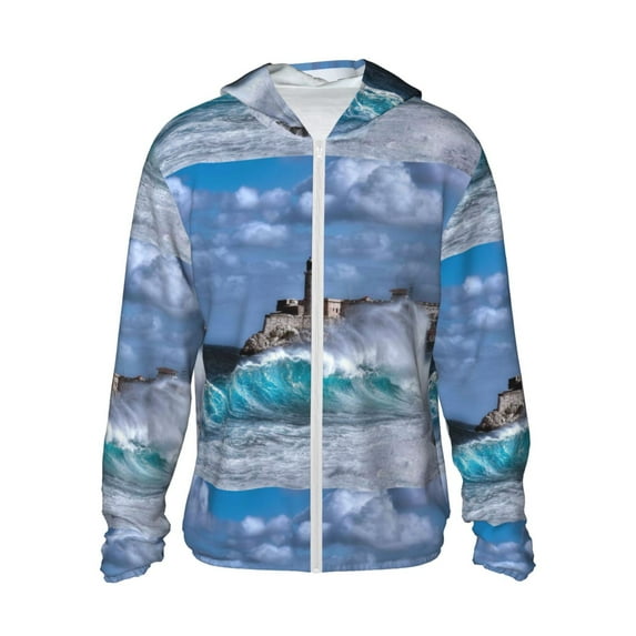 Rocae Lighthouse in Havana Print Breathable Sun Protection Hoodie Quick-Dry Lightweight Long Sleeve Hoodie Unisex Running Sports Shirt Medium