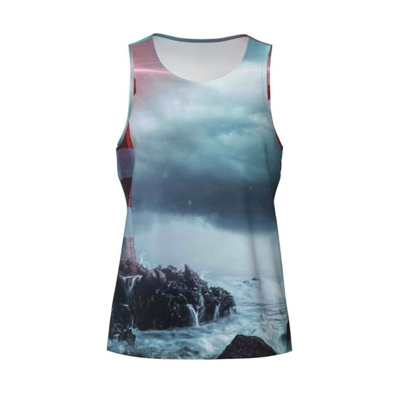 Rocae Lighthouse in a Stormy Sea for Men's Workout Tank Top Men's Running Tank Top Dry Fit Athletic Workout Tank Tops4X-Large