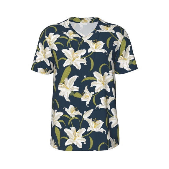 Rocae Lilies Flowers for Breathable Men's Baseball T-Shirt Fashionable Casual Baseball Jersey, Moisture-wicking Sportswear X-Large