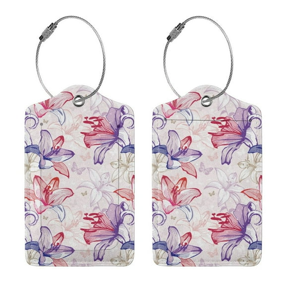 Rocae Lilies Flowers for Leather Luggage Baggage Tags ID Label Privacy Cover ID Label with Stainless Steel Loop and Address Card