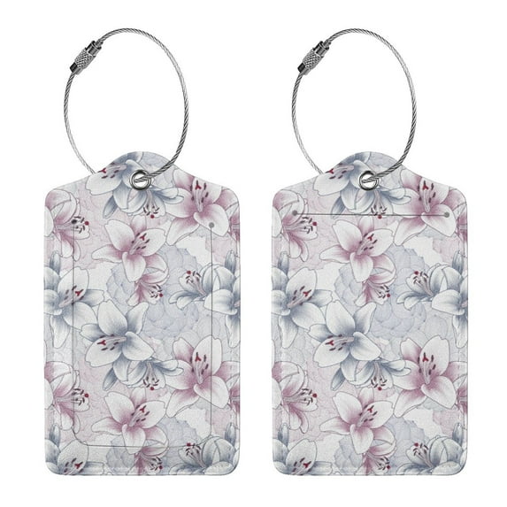Rocae Lilies Flowers for Leather Luggage Baggage Tags ID Label Privacy Cover ID Label with Stainless Steel Loop and Address Card