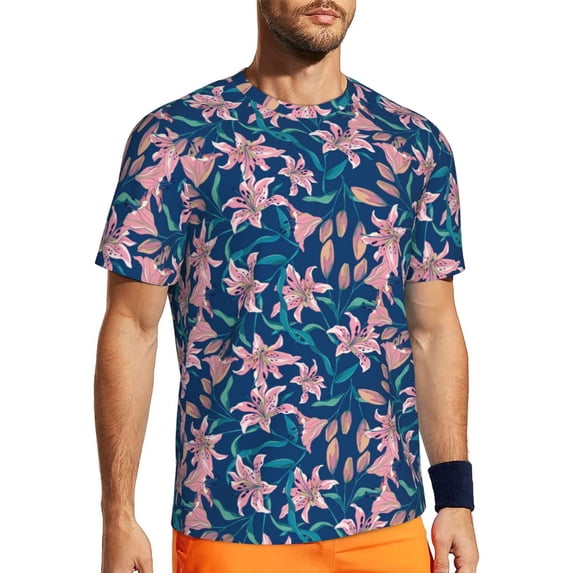 Rocae Lilies Flowers for Men's Mesh Quick-Dry Short Sleeve Workout T-Shirt,Mens Crew Neck Tee Lightweight Soft Classic T Shirts Medium