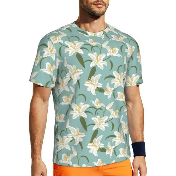 Rocae Lilies Flowers for Men's Mesh Quick-Dry Short Sleeve Workout T-Shirt,Mens Crew Neck Tee Lightweight Soft Classic T Shirts X-Small