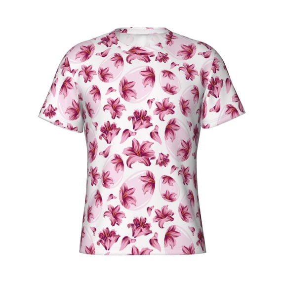 Rocae Lilies Flowers for Men's Moisture-Wicking Crew Tee - T-Shirt for Sports, Outdoor Activities, and Casual WearLarge