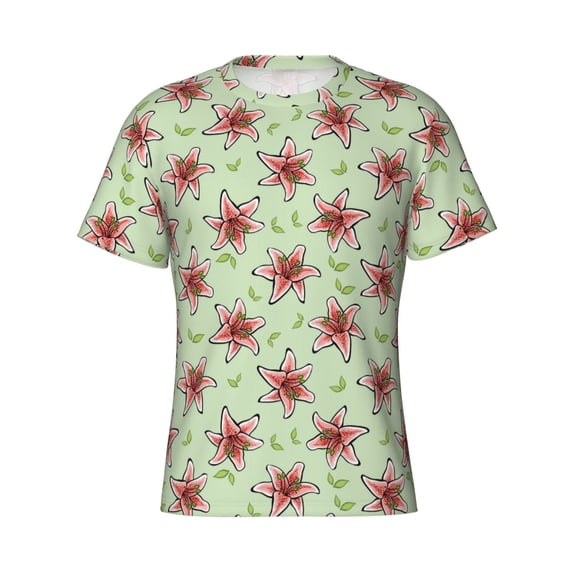Rocae Lilies Flowers for Men's Moisture-Wicking Crew Tee - T-Shirt for Sports, Outdoor Activities, and Casual WearMedium